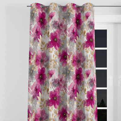 Rideaux de fenêtre Country Farmhouse - Rideau à œillets gris fuchsia - 1 panneau