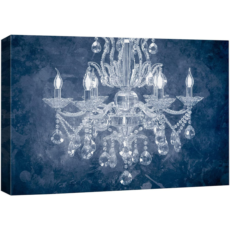 Navy Blue and White Crystal Chandelier Geometric Canvas Wall Art