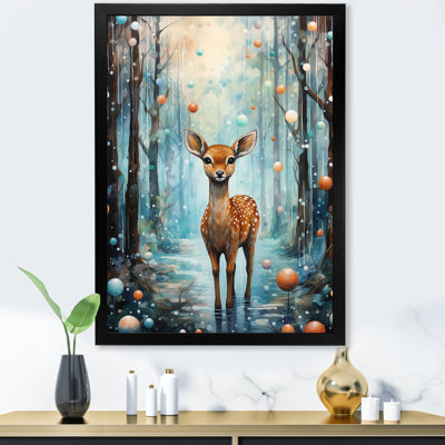 Forêt d'hiver, enfants, cerf, art mural animal