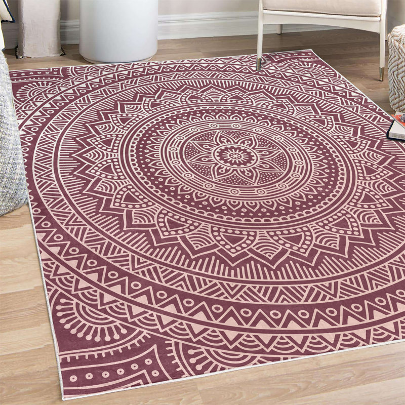 Tapis taupe / blanc mauve, Rectangle 5 pi 2 po x 7 pi 6 po
