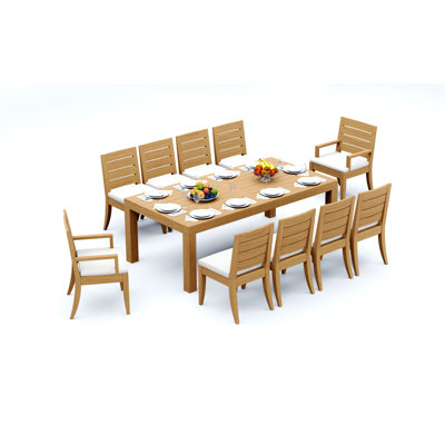 10 Seats 11 Pcs Grade-A Teak Wood Dining Set: 86" Canberra Rectangle Table And 10 Atnas  Chairs (2 Arm & 8 Armless Chairs) #11AT1902