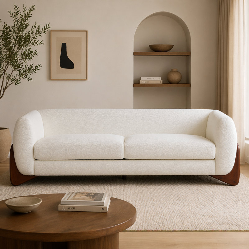 Canapé 82 pouces Boucle Sherpa, Beige bouclé