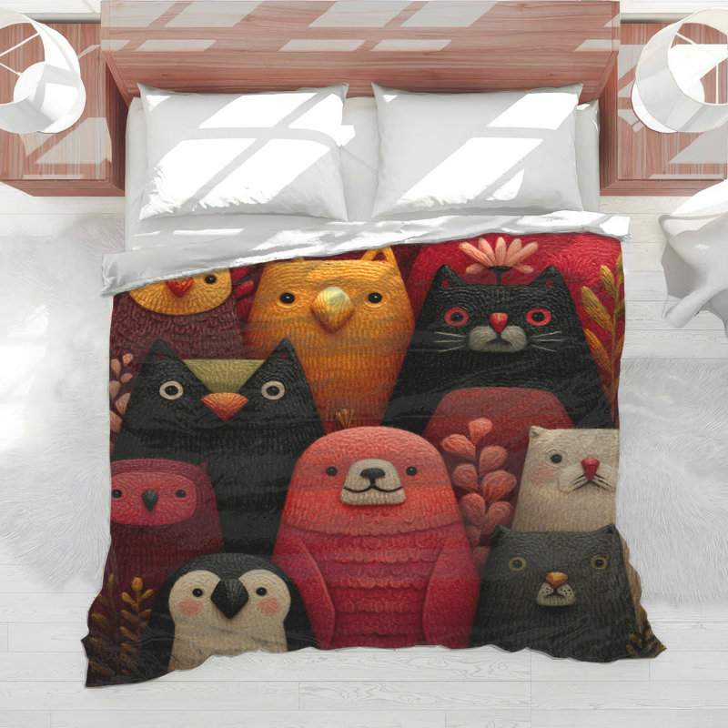 Cute Animal Illustrations Comforter, Très grand lit