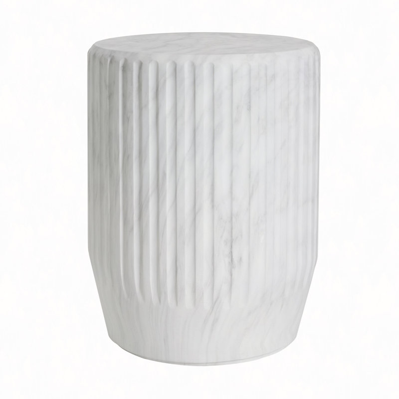 Outdoor Carved Side Table,White, White