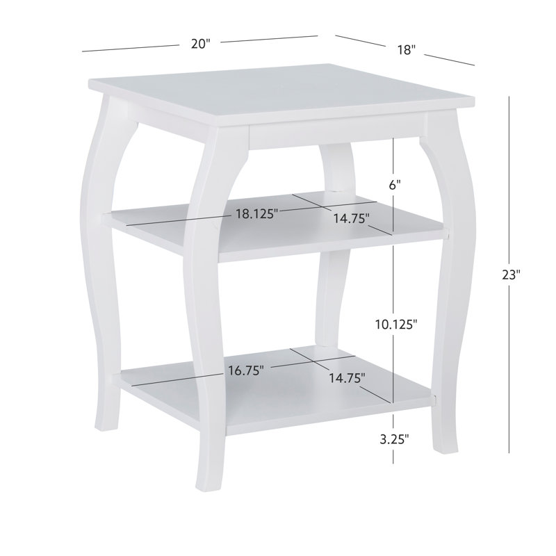 Kystin Solid Wood 2-Shelf End Table With Storage, White
