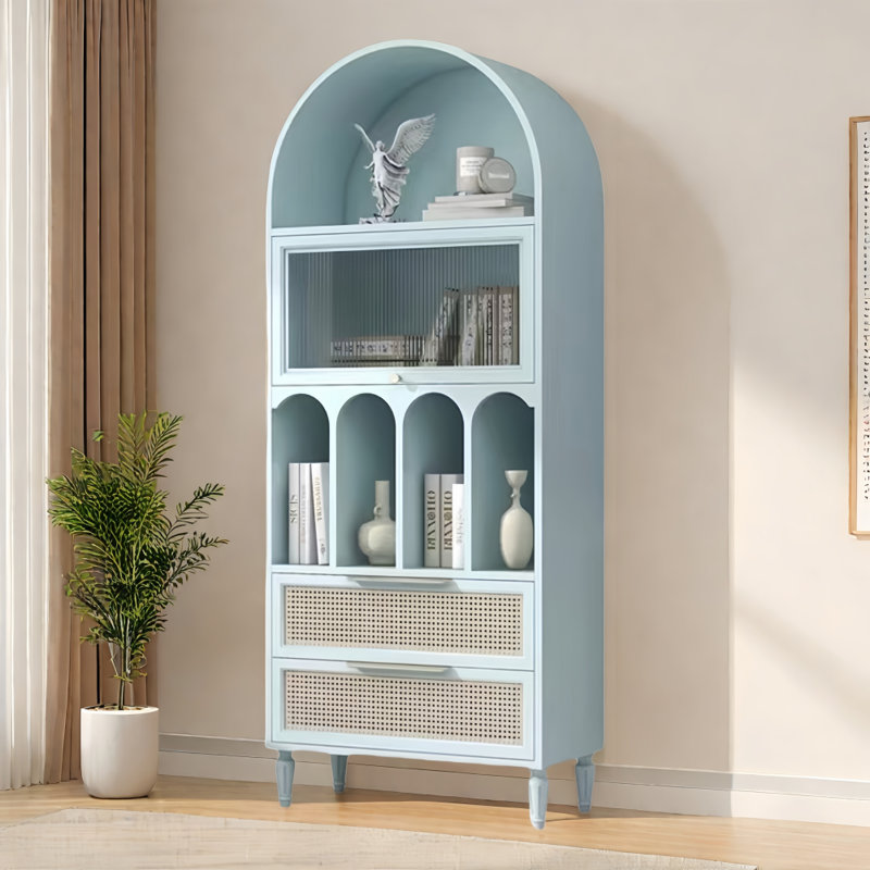 Vitrine en bois massif French Light Luxury, Bleu