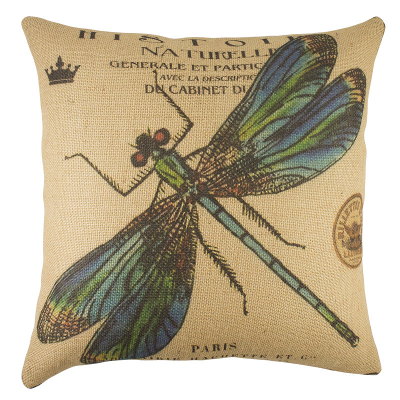 Dragonfly Jute / Sisal Reversible Throw Pillow