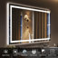 Miroir de salle de bain avec lumières, à intensité variable, anti-buée, rétro-éclairé et éclairé à l'avant, miroir de salle de bain intelligent pour mur, fonction mémoire, incassable (horizontal / vertical)-340710641