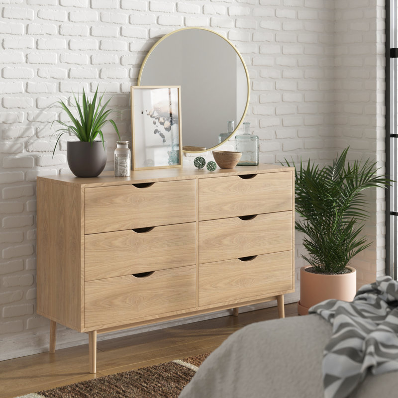 Indra 47.25'' W 6 - Drawer Dresser, White Wash