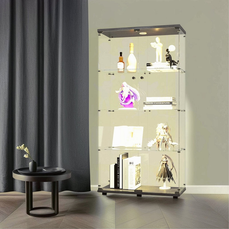 Armoire éclairée en verre, vitrine avec 4 tablettes de rangement, armoire de rangement décorative pour l'intérieur, Noir