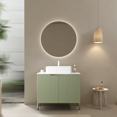 Meuble-lavabo autoportant de 30 po avec lavabo en céramique et comptoir Carrara