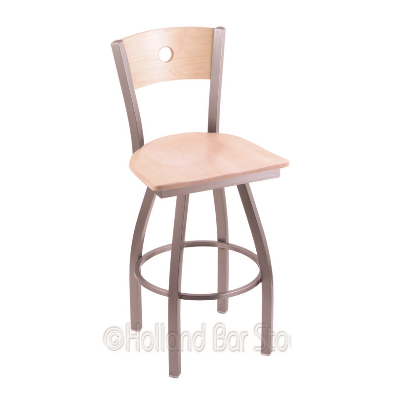 Tabouret pivotant Lareau, Tabouret de bar (siège d'une hauteur de 36 po), Nickel anodisé, Chêne Naturel