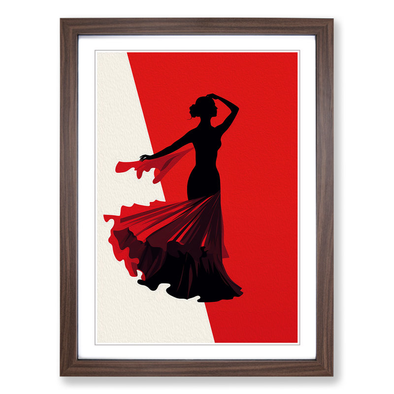 Flamenco dancer Minimalism No.3 - Framed Print, Walnut, 46cm H x 34cm W x 2cm D