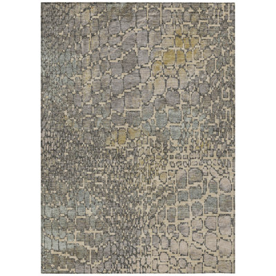 5' X 8' Ivory Gray Abstract Washable Indoor Outdoor Area Rug