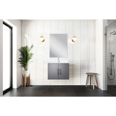 Dark Grey Bathroom Vanity 24 In. W X 22 D - White Quartz Countertop, 18 Mirror, Soft Close,