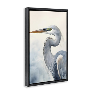 Quiet Heron Looking Left Brown Framed Floater Canvas by Petal Prints Design