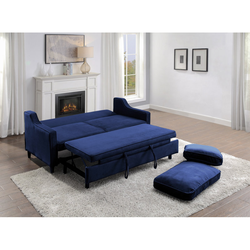 Kehls 71.5" Modern & Contemporary Convertible Studio Sofa with Pull-out Bed, Velvet Upholstery & High-Density Foam Cushions