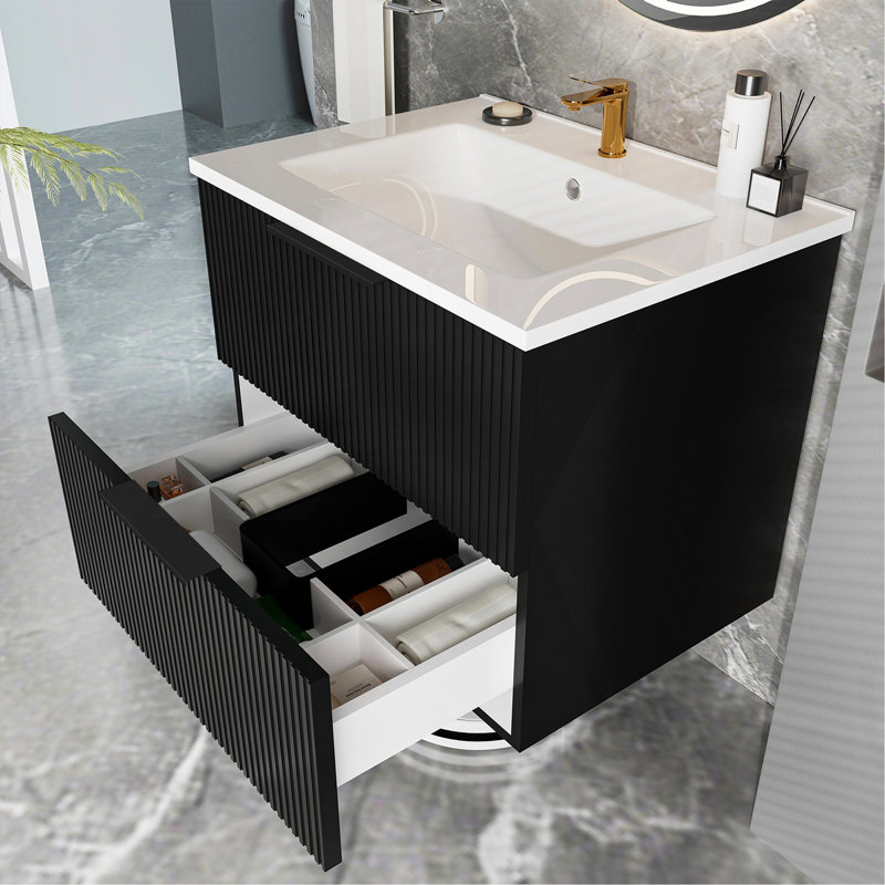 Meuble-lavabo 24 po avec lavabo en céramique, Noir mat, 24"