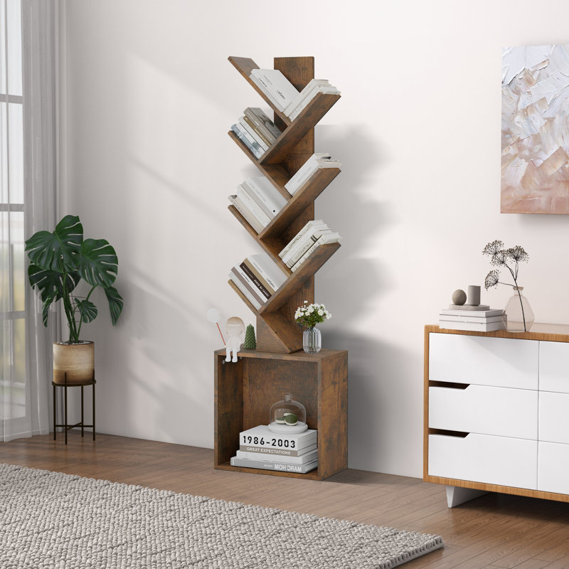 Bibliothèque à 6 tablettes avec rangement géométrique, Vintage Brown