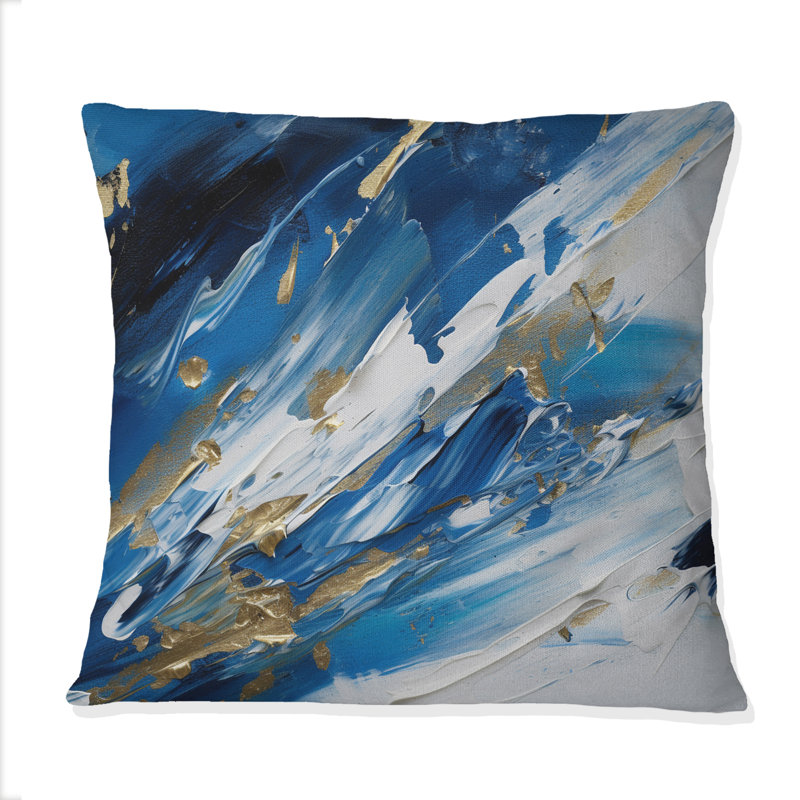 «Essential Blue Abstract Minimal Wave», peinture IV - Coussin décoratif avec peinture abstraite