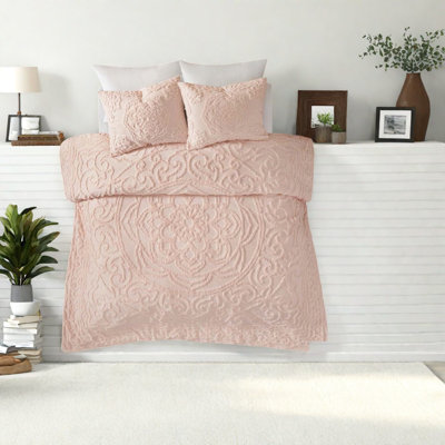Comfortable Chenille Bedding Sets, Pink Cotton, Boho Style For Home
