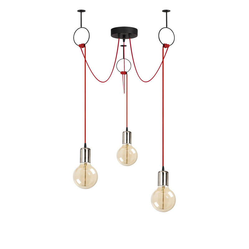 Luminaire suspendu unique à 3 lumières Aidrianna, Rouge/noir