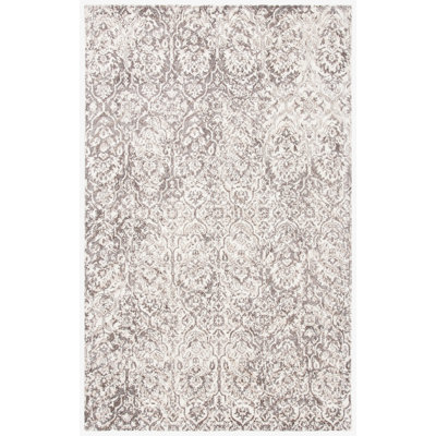 Lieberman Hand Tufted Wool/Viscose Pile Damask Rug in Ivory/Brown
