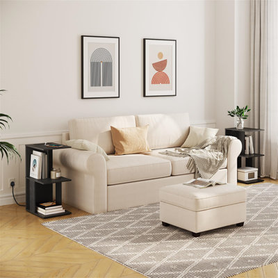 Side Table With Charging Station, Narrow Side Table With USB Ports And Sockets For Small Spaces, Bedside Table With Lamp, Narrow Table For Living Room