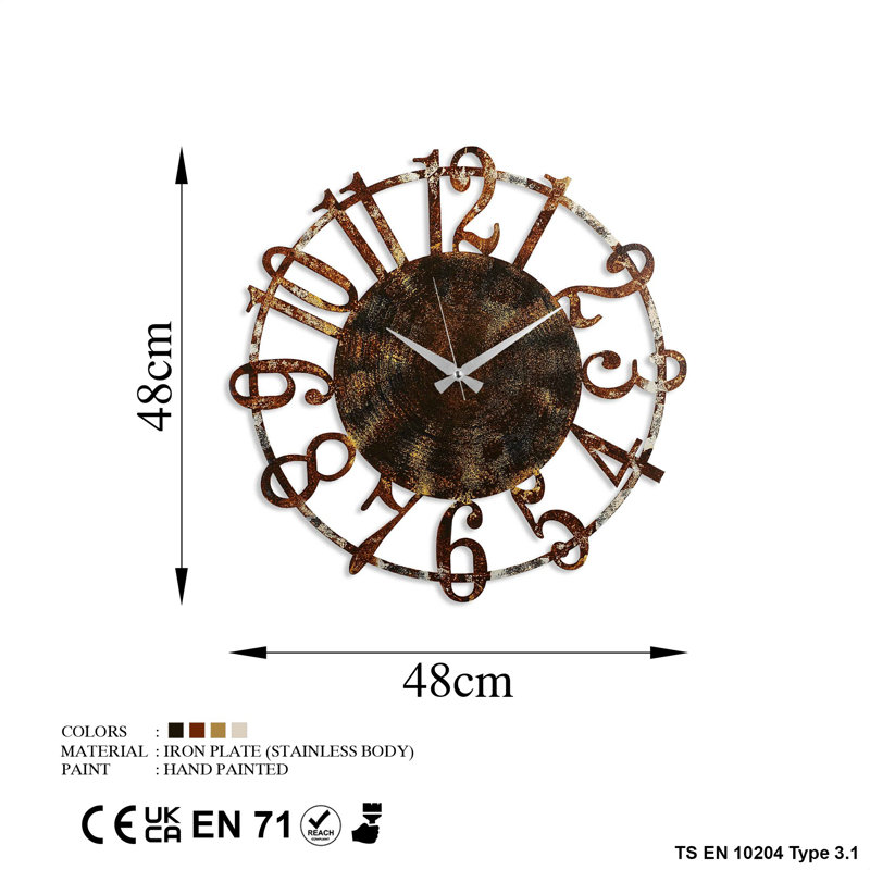 Horloge murale décorative en métal, Doré
