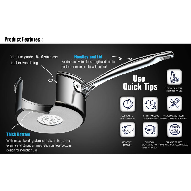 3-Quart Stainless Steel Saucepan with Glass Lid