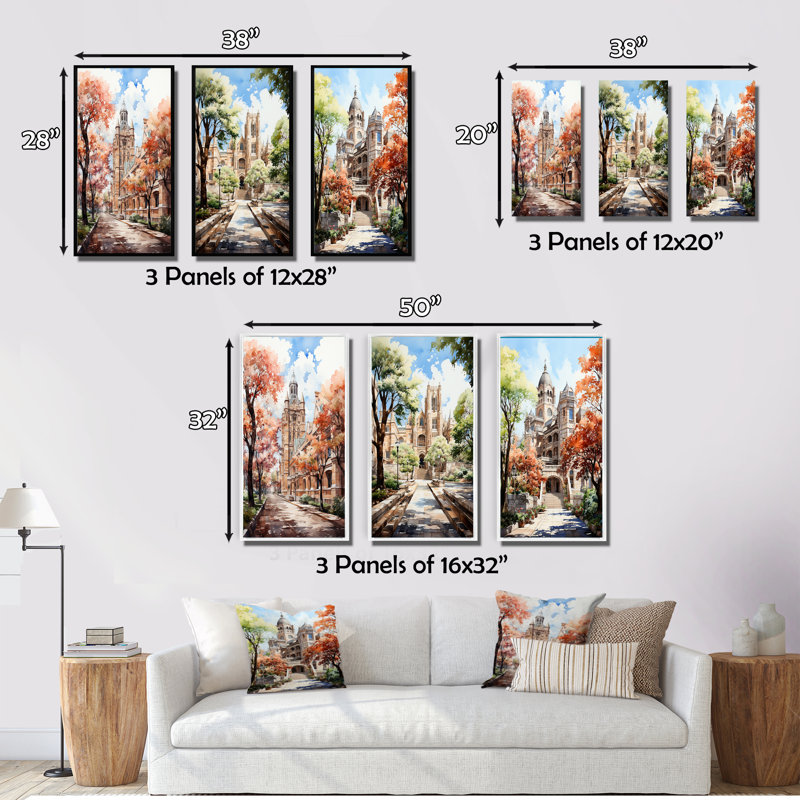 «College University Buildings Academy» 3 pièces, Toile tendue, H 20 po x l 36 po