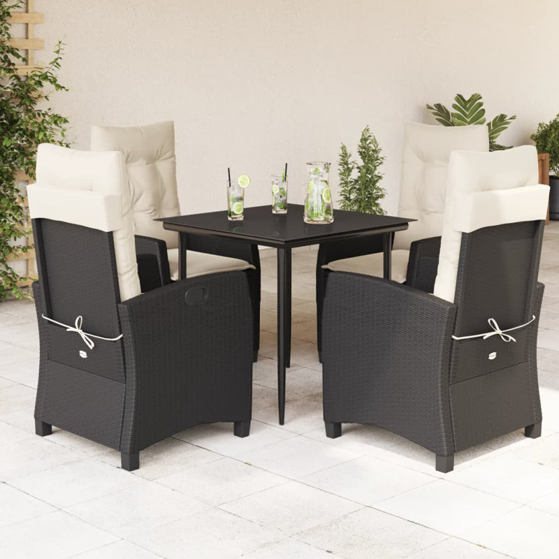 Latitude Run® 5 Piece Patio Dining Set With Cushions Poly Rattan, Black, 4, 29.1" H x 31.5" W x 31.5" D