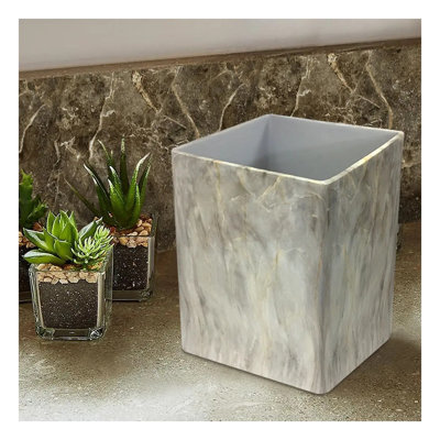 7 Qt Polished Stone Wastebasket with Marble Finish