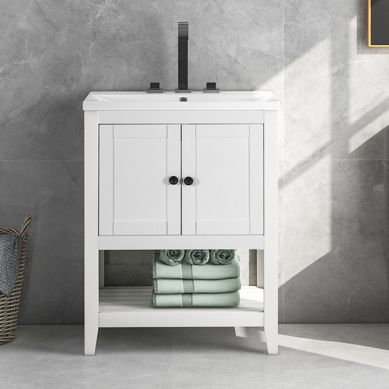 24'' Single Bathroom Vanity with Ceramic Top, White
