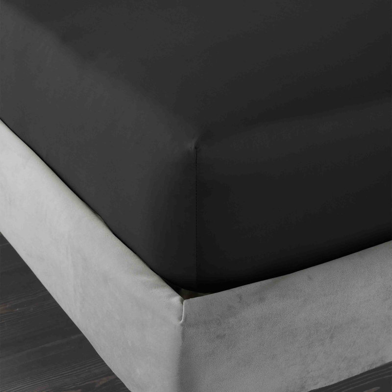 400 Thread Count 100% Cotton Sateen Fitted Sheet, Double (4'6), Black