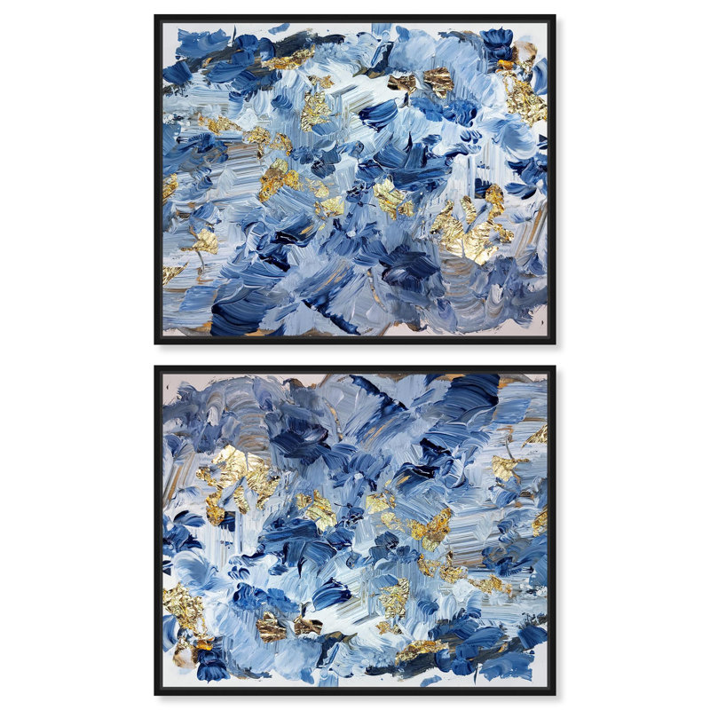 Ensemble de 2 toiles bleues par Art Remedy, Cadre flottant noir, H 16 po x l 20 po