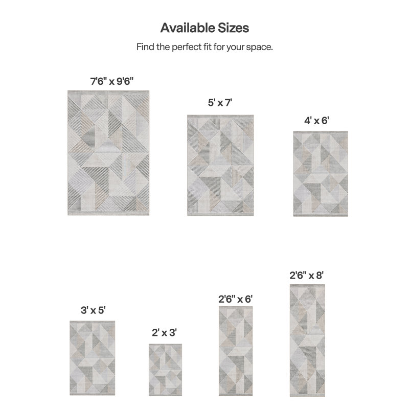 Jahree Miles Modern Geometric Machine Washable Area Rug, Rectangle 4' x 6', Beige