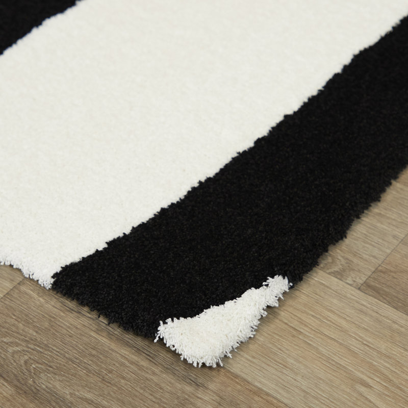 Tapis blanc / noir à motif abstrait Rivero, Rectangle 5 pi 3 po x 7 pi
