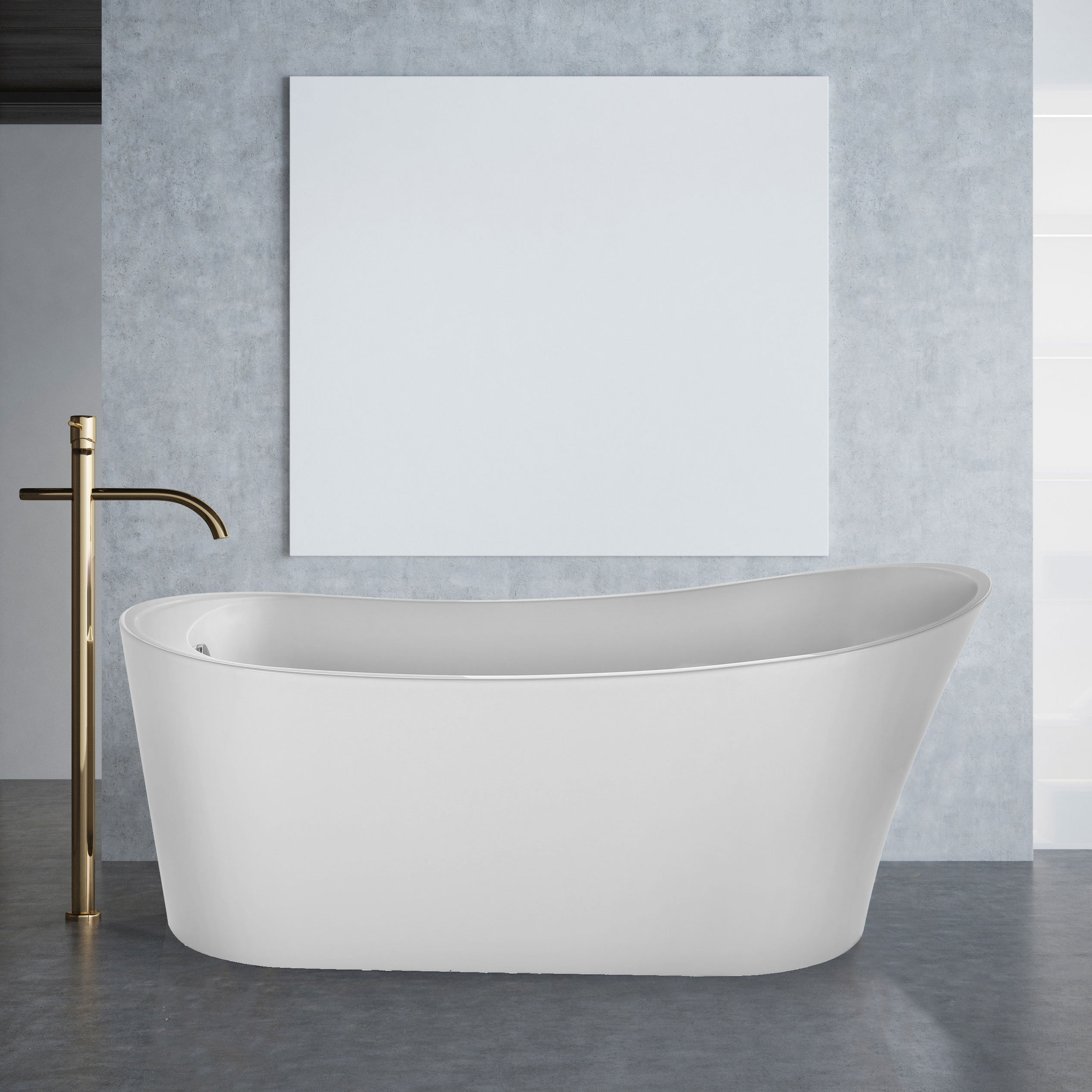 Empava Modern 31.5-in x 67-in White Acrylic Oval Freestanding Whirlpool Tub  with Faucet, Hand Shower and Drain (Center Drain) at