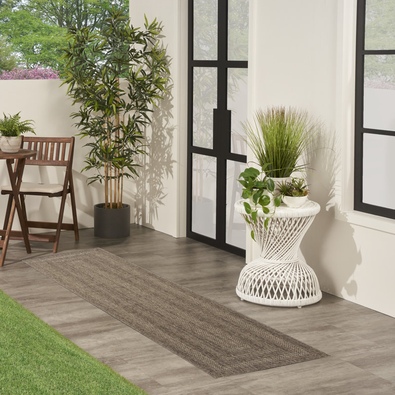 Cascio Geometric Indoor/Outdoor Area Rug, Runner 2' x 6', Brown