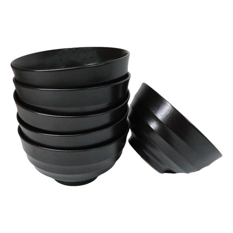 Lot de 6 bols à soupe, salade ou riz minimalistes en céramique noire Kokuyo, de contenance moyenne (710 ml).