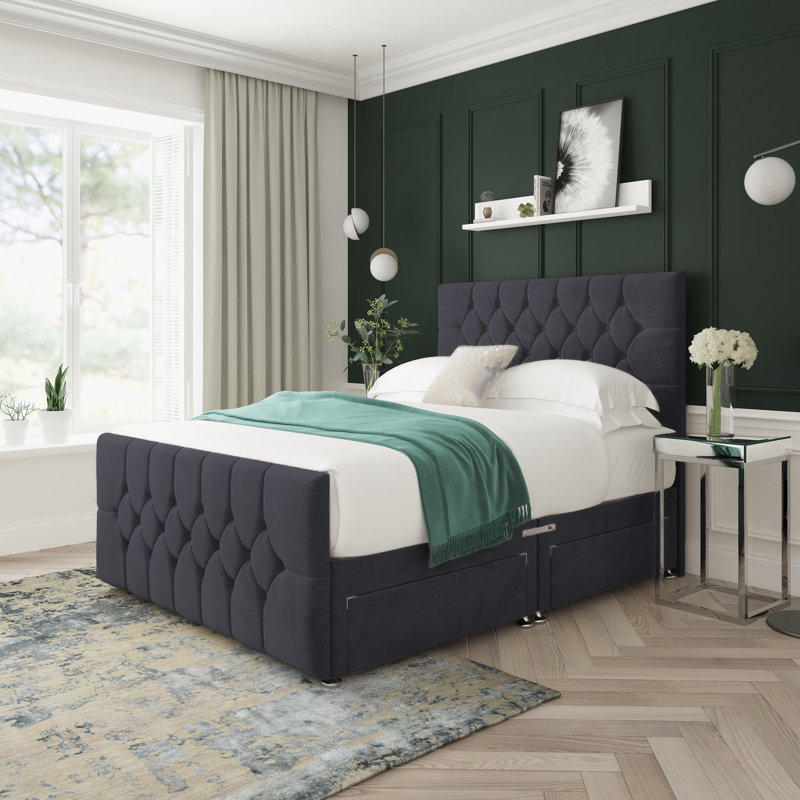 Upholstered Divan Bed, Black, Kingsize (5')