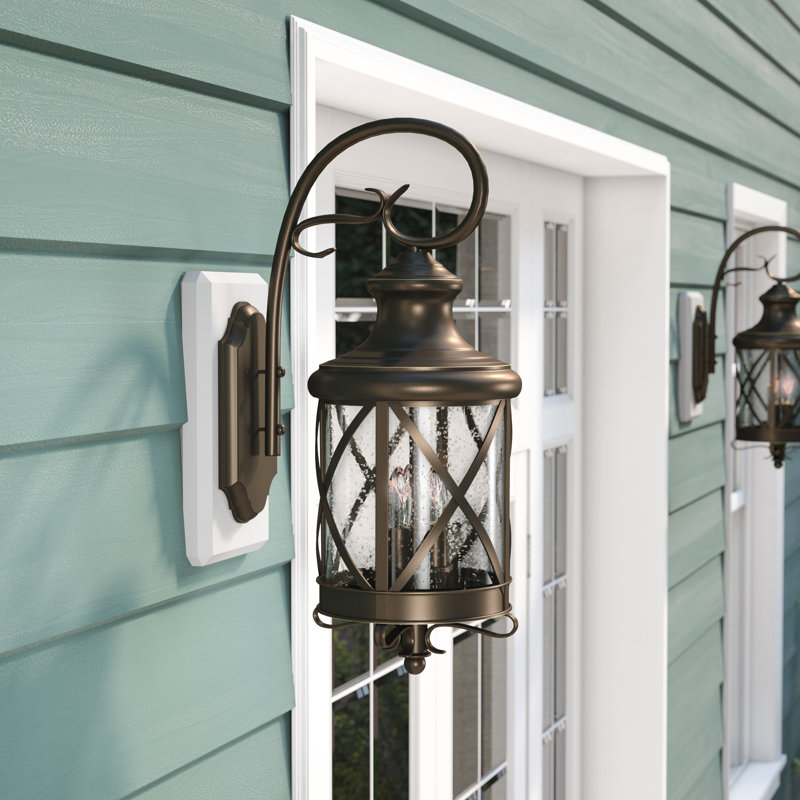 Lanterne murale d'extérieur à 2 ampoules Siclen, Noir avec bordure dorée, H 23,25 po x l 9 po x P 12,25 po