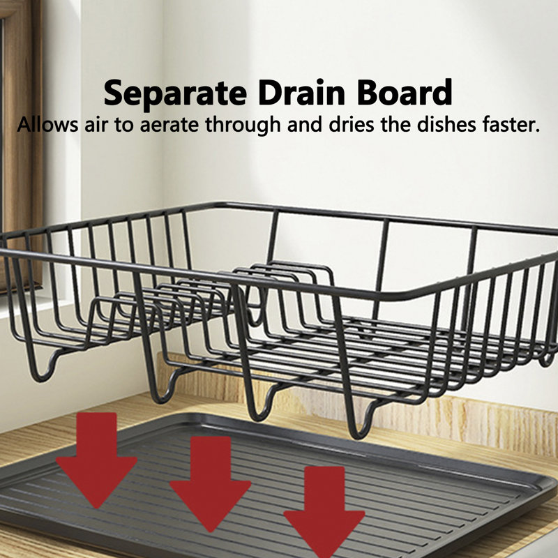Metal Dish Rack with Plastic Drip Tray, Black