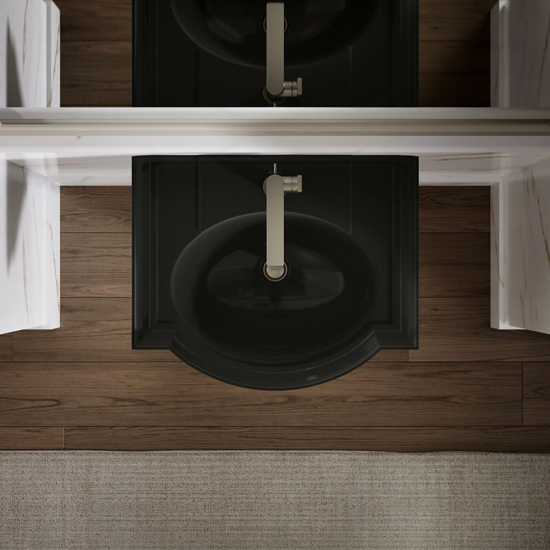 Devonshire Ceramic 25" Pedestal Bathroom Sink with Overflow, Black Black, Single Hole Faucet