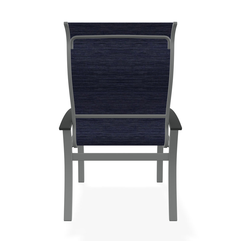 Belle Isle Sling Aluminum Frame Dining Height Supreme Arm Chair with Marine Grade Polymer Arm Accent, Graphite