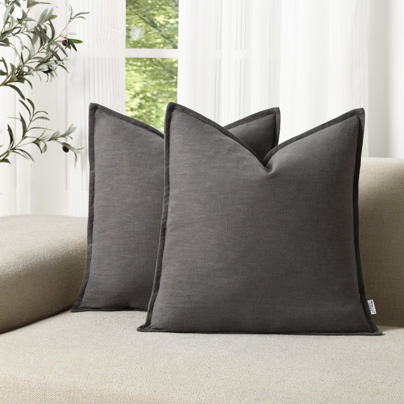 Housse de coussin Boho Farmhouse Pillow Cover, Gris, Carré 18 po