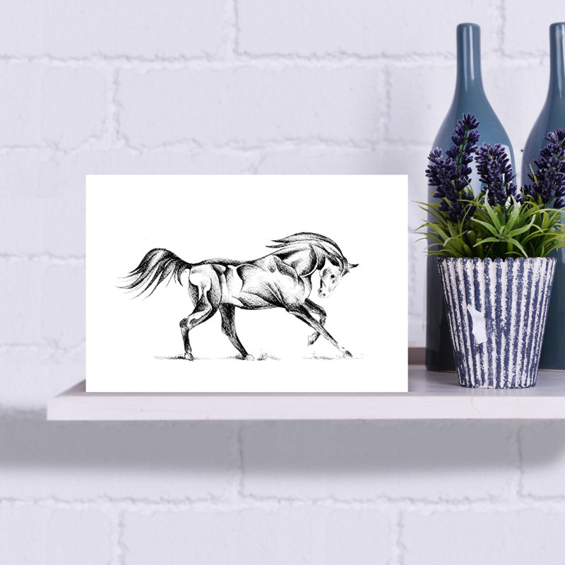 Dessin stylisé de cheval abstrait et contemporain contemporain, H 12 po x l 18 po