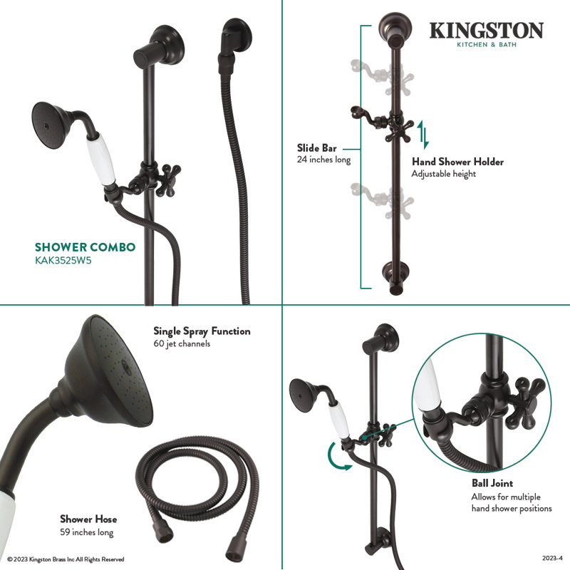 Système de douche Kingston avec barre coulissante et douche à main Kingston, Bronze huilé