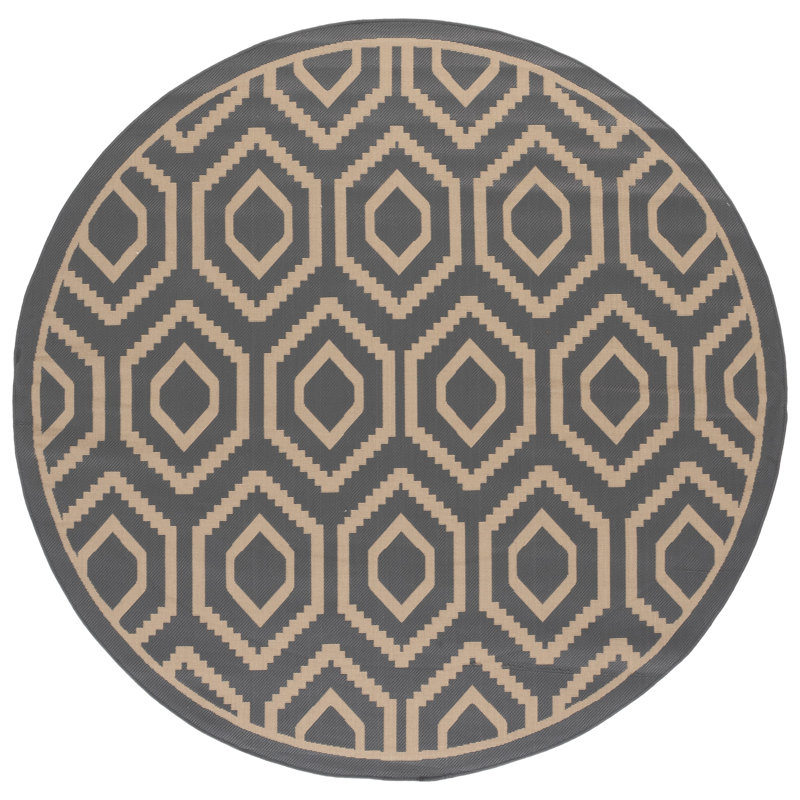 Tapis d'intérieur / extérieur à motif géométrique Deedrick, Rond 7 pi 1 po